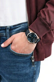 Buy Shop Emporio Armani Renato Analog Blue Dial Black Leather Strap Watch For Men - AR2506 USA Online