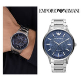 Buy Shop Emporio Armani Renato Automatic Blue Dial Silver Steel Strap Watch For Men - AR60037 USA Online