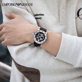 Buy Shop Emporio Armani Renato Chronograph Automatic Black Dial Black Leather Strap Watch For Men - AR60051 USA Online