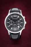 Buy Shop Emporio Armani Renato Chronograph Black Dial Black Leather Strap Watch For Men - AR2447 USA Online