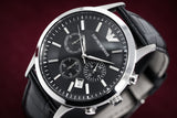 Buy Shop Emporio Armani Renato Chronograph Black Dial Black Leather Strap Watch For Men - AR2447 USA Online