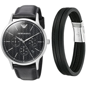 Buy Shop Emporio Armani Renato Chronograph Black Dial Black Leather Strap Watch for Men - AR8034 USA Online