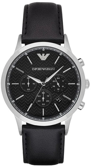 Buy Shop Emporio Armani Renato Chronograph Black Dial Black Leather Strap Watch for Men - AR8034 USA Online
