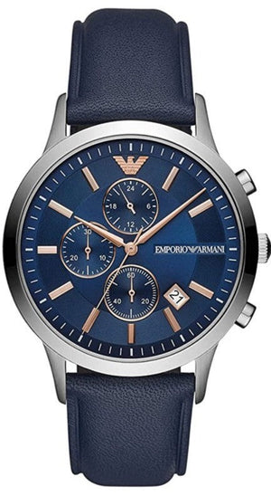 Buy Shop Emporio Armani Renato Chronograph Blue Dial Black Leather Strap Watch For Men - AR11216 USA Online