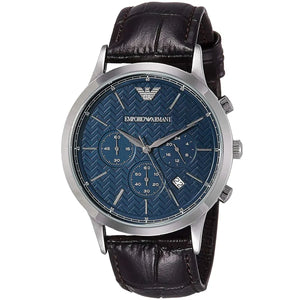 Buy Shop Emporio Armani Renato Chronograph Blue Dial Black Leather Strap Watch for Men - AR2494 USA Online