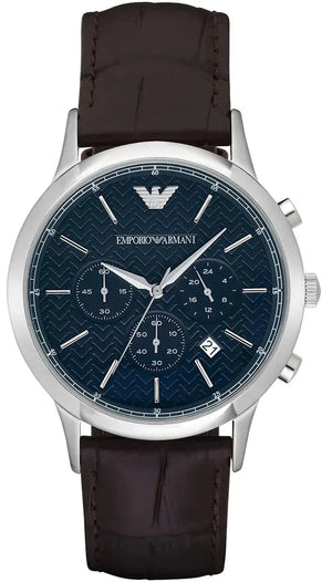 Buy Shop Emporio Armani Renato Chronograph Blue Dial Black Leather Strap Watch for Men - AR2494 USA Online