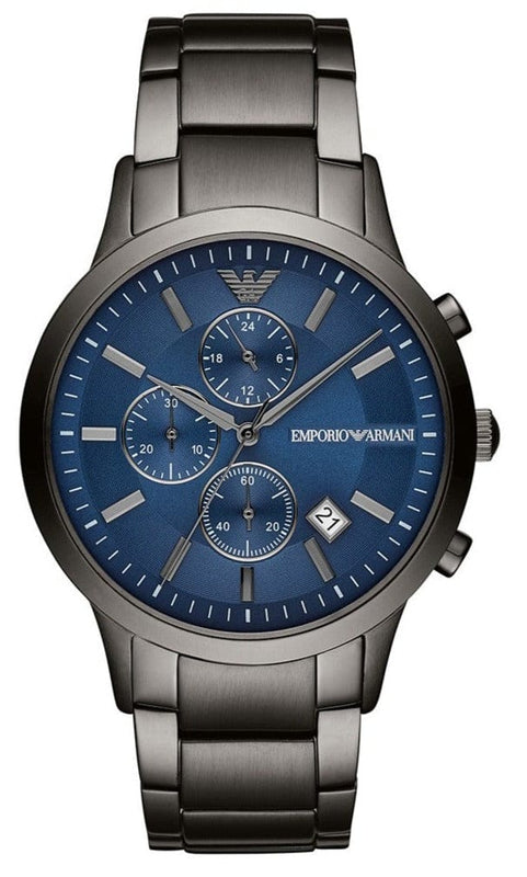 Buy Shop Emporio Armani Renato Chronograph Blue Dial Grey Steel Strap Watch For Men - A11215 USA Online