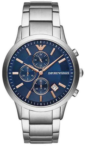 Buy Shop Emporio Armani Renato Chronograph Blue Dial Silver Steel Strap Watch For Men - AR11458 USA Online