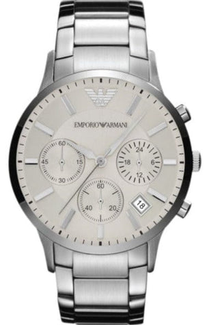 Buy Shop Emporio Armani Renato Chronograph Cream Dial Silver Steel Strap Watch For Men - AR2458 USA Online