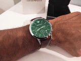 Buy Shop Emporio Armani Renato Chronograph Green Dial Brown Leather Strap Watch For Men - AR2493 USA Online