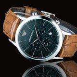 Buy Shop Emporio Armani Renato Chronograph Green Dial Brown Leather Strap Watch For Men - AR2493 USA Online