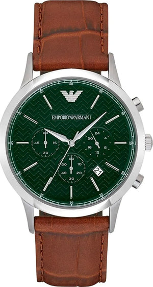 Buy Shop Emporio Armani Renato Chronograph Green Dial Brown Leather Strap Watch For Men - AR2493 USA Online