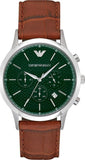 Buy Shop Emporio Armani Renato Chronograph Green Dial Brown Leather Strap Watch For Men - AR2493 USA Online