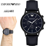 Buy Shop Emporio Armani Renato Chronograph Quartz Blue Dial Blue Leather Strap Watch For Men - AR2481 USA Online