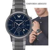 Buy Shop Emporio Armani Renato Chronograph Quartz Blue Dial Grey Steel Strap Watch For Men - AR2505 USA Online