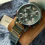 Buy Shop Emporio Armani Renato Chronograph Quartz Grey Dial Green Steel Strap Watch For Men - AR11117 USA Online