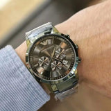 Buy Shop Emporio Armani Renato Chronograph Quartz Grey Dial Green Steel Strap Watch For Men - AR11117 USA Online