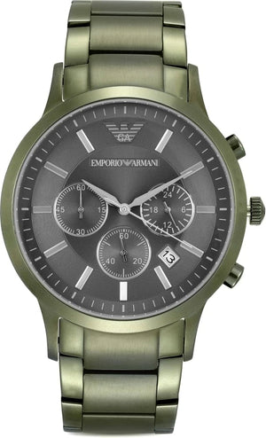 Buy Shop Emporio Armani Renato Chronograph Quartz Grey Dial Green Steel Strap Watch For Men - AR11117 USA Online