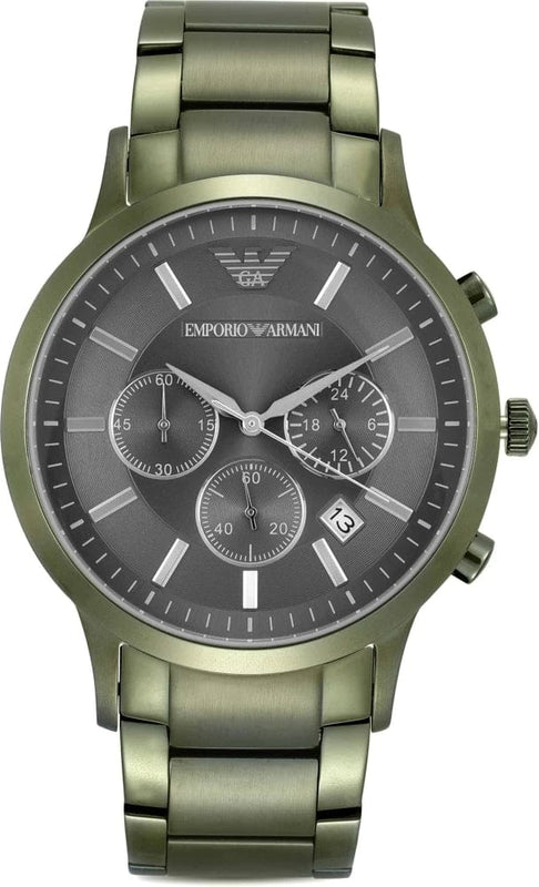 Buy Shop Emporio Armani Renato Chronograph Quartz Grey Dial Green Steel Strap Watch For Men - AR11117 USA Online
