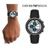 Buy Shop Emporio Armani Renato Chronograph Silver Dial Black Leather Strap Watch for Men - AR11473 USA Online