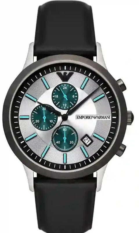Buy Shop Emporio Armani Renato Chronograph Silver Dial Black Leather Strap Watch for Men - AR11473 USA Online