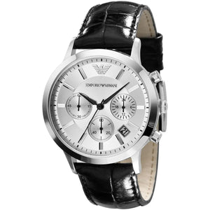 Buy Shop Emporio Armani Renato Chronograph Silver Dial Black Leather Strap Watch for Men - AR2436 USA Online