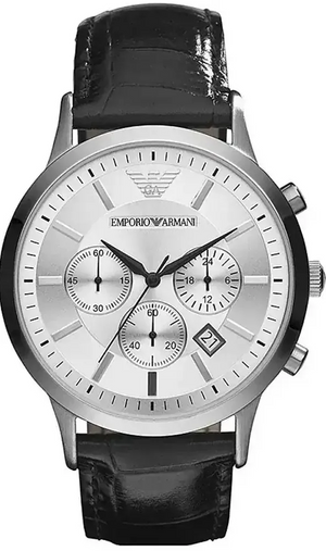 Buy Shop Emporio Armani Renato Chronograph Silver Dial Black Leather Strap Watch for Men - AR2436 USA Online