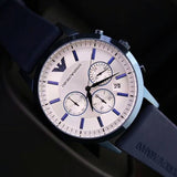 Buy Shop Emporio Armani Renato Chronograph Silver Dial Blue Silicone Strap Watch For Men - AR11026 USA Online