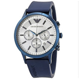 Buy Shop Emporio Armani Renato Chronograph Silver Dial Blue Silicone Strap Watch For Men - AR11026 USA Online