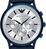 Buy Shop Emporio Armani Renato Chronograph Silver Dial Blue Silicone Strap Watch For Men - AR11026 USA Online