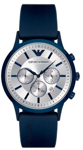 Buy Shop Emporio Armani Renato Chronograph Silver Dial Blue Silicone Strap Watch For Men - AR11026 USA Online