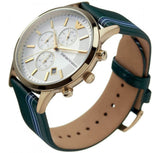 Buy Shop Emporio Armani Renato Chronograph Silver Dial Green Leather Strap Watch For Men - AR11233 USA Online