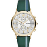 Buy Shop Emporio Armani Renato Chronograph Silver Dial Green Leather Strap Watch For Men - AR11233 USA Online
