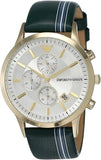 Buy Shop Emporio Armani Renato Chronograph Silver Dial Green Leather Strap Watch For Men - AR11233 USA Online