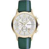 Buy Shop Emporio Armani Renato Chronograph Silver Dial Green Leather Strap Watch For Men - AR11233 USA Online