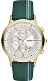 Buy Shop Emporio Armani Renato Chronograph Silver Dial Green Leather Strap Watch For Men - AR11233 USA Online