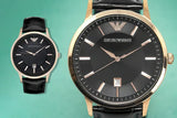 Buy Shop Emporio Armani Renato Quartz Black Dial Black Leather Strap Watch For Men - AR2425 USA Online