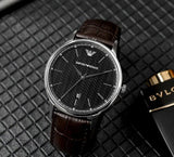 Buy Shop Emporio Armani Renato Quartz Black Dial Brown Leather Strap Watch For Men - AR11187 USA Online
