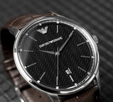Buy Shop Emporio Armani Renato Quartz Black Dial Brown Leather Strap Watch For Men - AR11187 USA Online