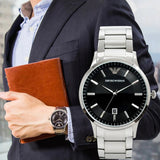 Buy Shop Emporio Armani Renato Quartz Black Dial Silver Steel Strap Watch For Men - AR11181 USA Online