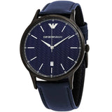 Buy Shop Emporio Armani Renato Quartz Blue Dial Blue Leather Strap Watch For Men - AR11190 USA Online