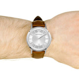 Buy Shop Emporio Armani Renato Silver Dial Brown Leather Strap Watch For Men - AR2463 USA Online