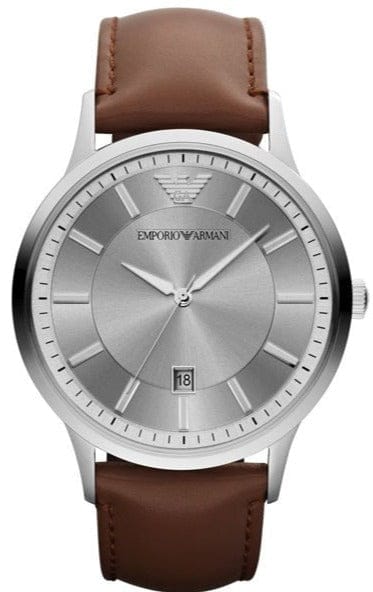 Buy Shop Emporio Armani Renato Silver Dial Brown Leather Strap Watch For Men - AR2463 USA Online
