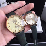 Buy Shop Emporio Armani Retro Champagne Beige Dial Green Leather Strap Watch For Women - AR1726 USA Online