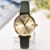 Buy Shop Emporio Armani Retro Champagne Beige Dial Green Leather Strap Watch For Women - AR1726 USA Online