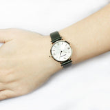 Buy Shop Emporio Armani Retro Champagne Beige Dial Green Leather Strap Watch For Women - AR1726 USA Online
