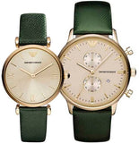 Buy Shop Emporio Armani Retro Champagne Beige Dial Green Leather Strap Watch For Women - AR1726 USA Online
