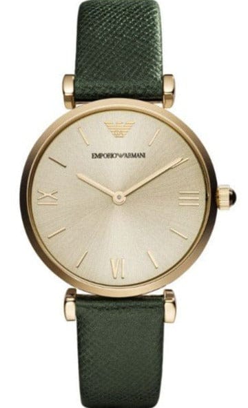 Buy Shop Emporio Armani Retro Champagne Beige Dial Green Leather Strap Watch For Women - AR1726 USA Online