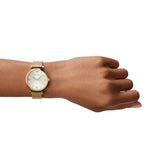 Buy Shop Emporio Armani Retro Gold Dial Gold Mesh Bracelet Watch For Women - AR1957 USA Online