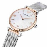 Buy Shop Emporio Armani Retro Mother of Pearl Dial Silver Mesh Bracelet Watch For Women - AR2067 USA Online